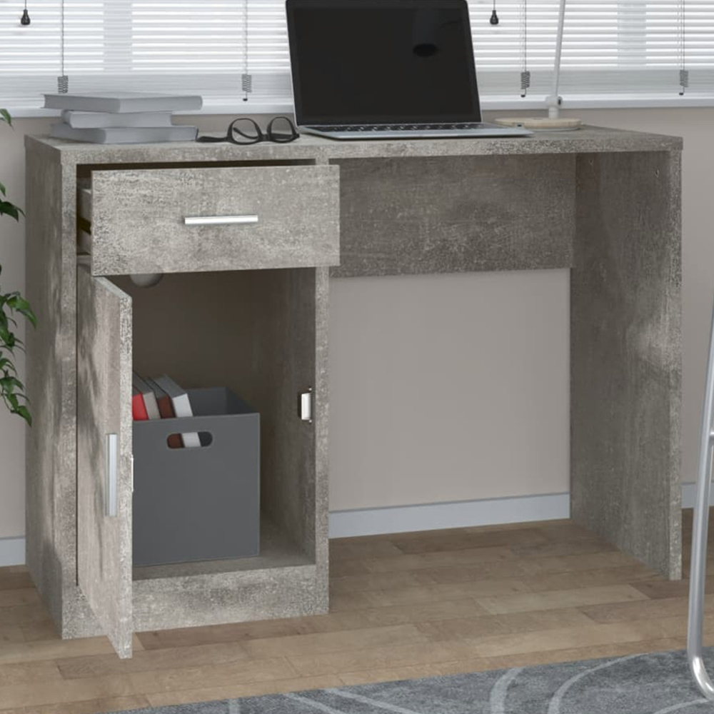 vidaXL Single Door Single Drawer Computer Desk Concrete Grey Image 1