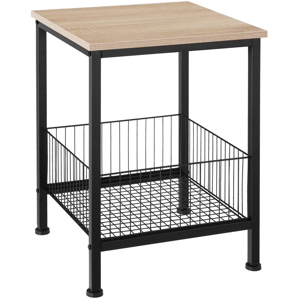 tectake Grimsby Light Wood Oak Sonoma Bedside Table with Mesh Basket Image 2