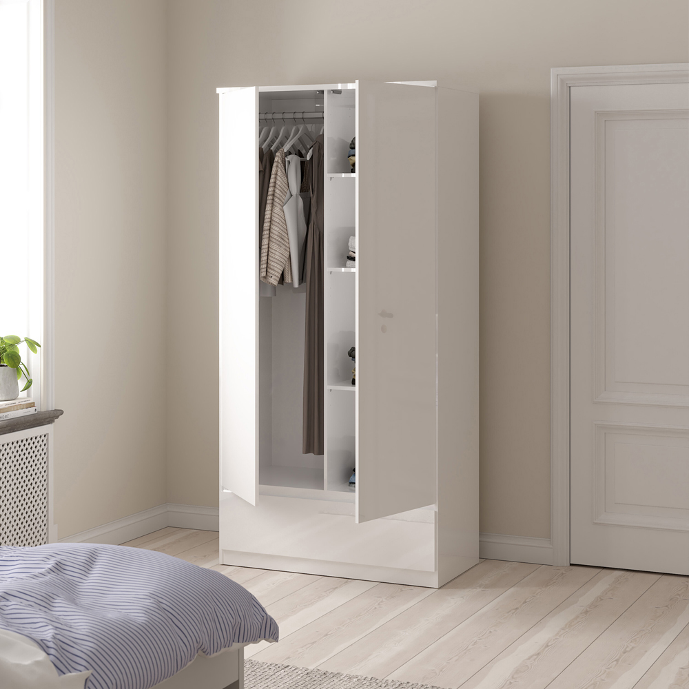 Florence 2 Door Single Drawer White High Gloss Wardrobe Image 6