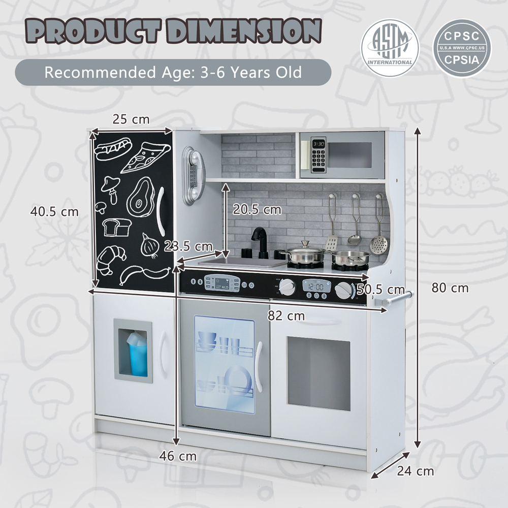 Costway White Toddler Pretend Kitchen Playset with Accessories Image 9