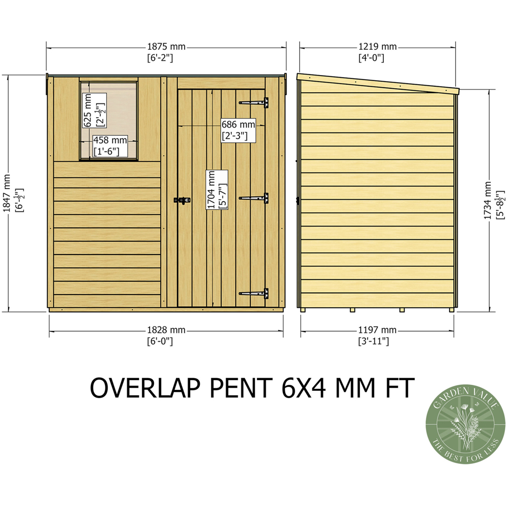 Shire 6 x 4ft Dip Treated Overlap Pent Shed Image 9