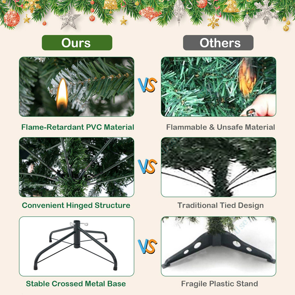 Costway Pre Lit Warm White LED Artificial Christmas Tree 6ft Image 7