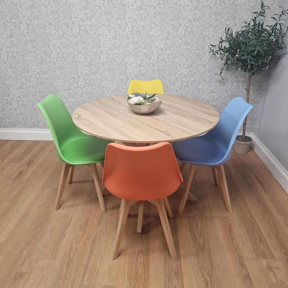 Kosy Koala 4 Seater Wood Effect Faux Leather Round Dining Set Multicolour Image 6