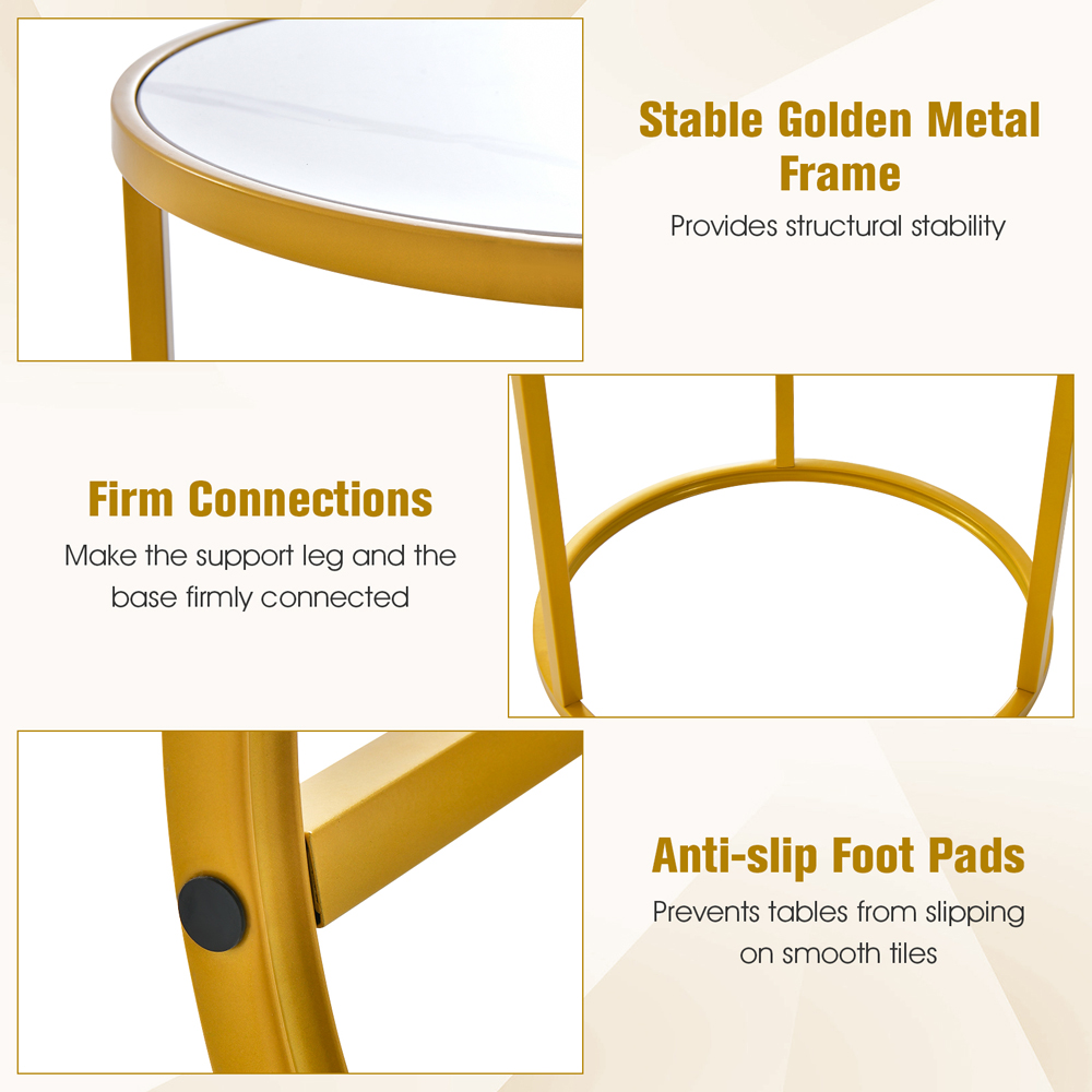 Costway Golden Marble Top Round Side Table Set of 2 Image 7