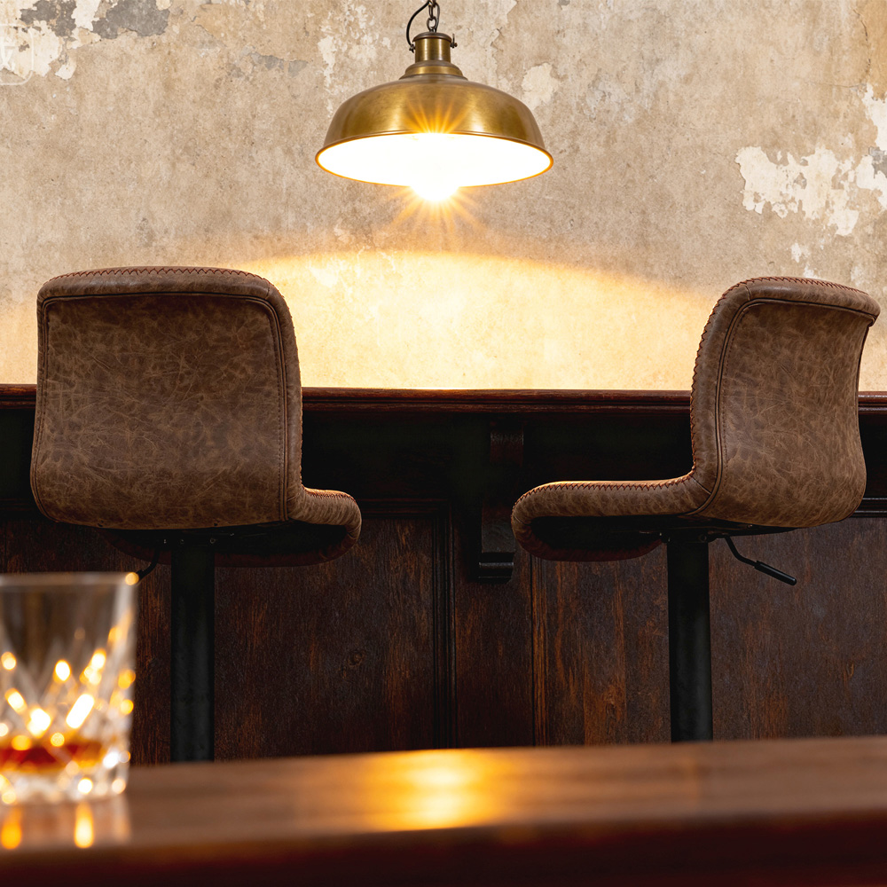 Portland Brown PU Leather Height Adjustable Bar Stool Set of 2 Image 4
