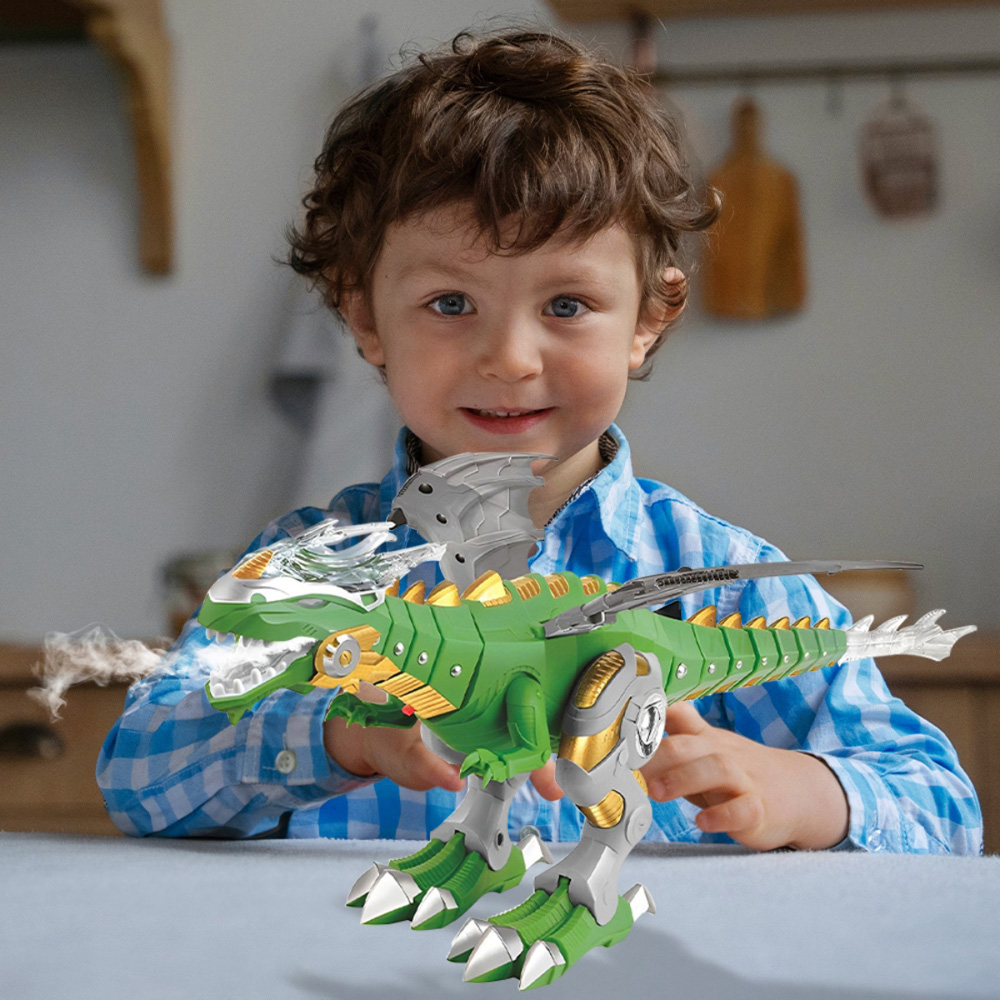Alivio Kids Green Fire Breathing Water Spray Dinosaur Toy with Lights and Sounds Image 2