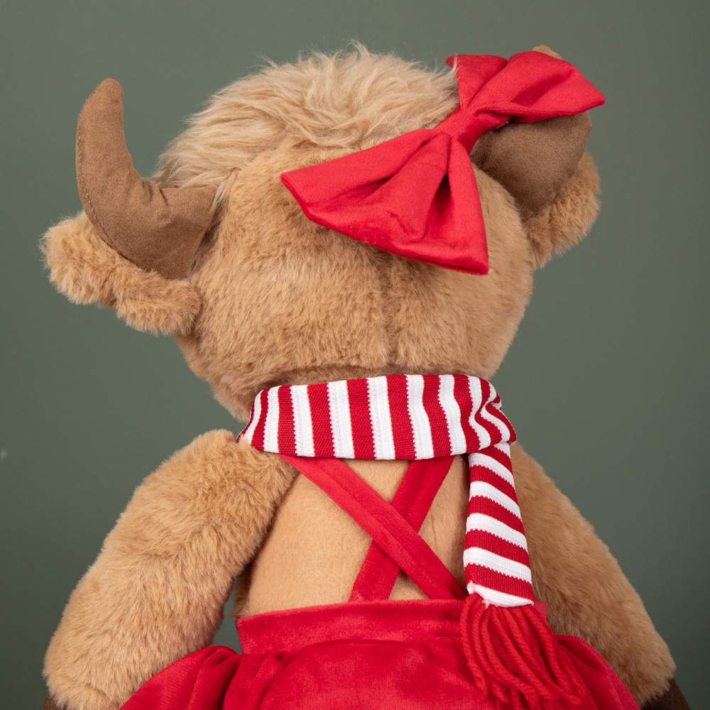 Samuel Alexander Plush Sitting Highland Girl Cow in Red Dress Christmas Decoration 36cm Image 7