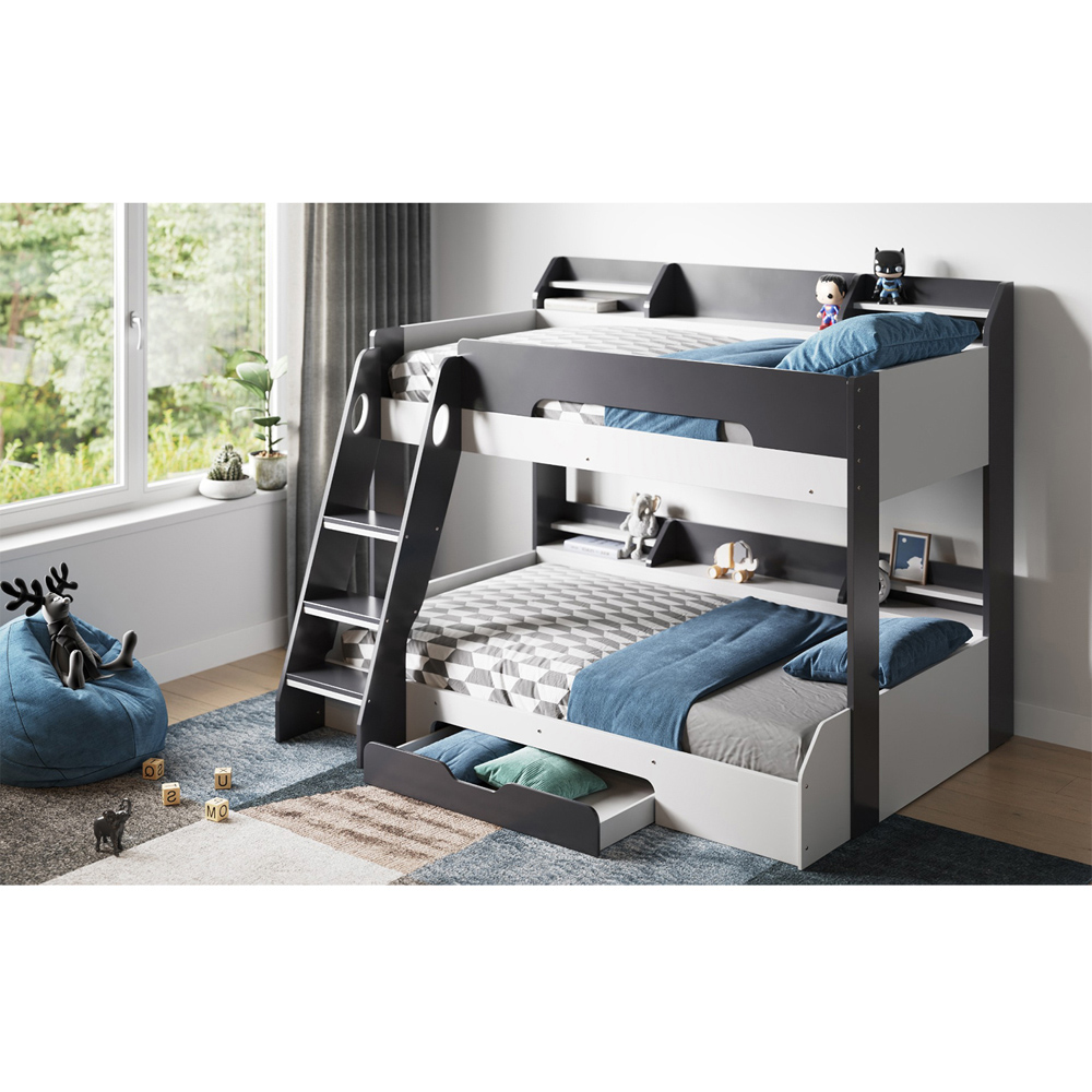 Flair Flick Triple Sleeper Grey Single Drawer Wooden Bunk Bed with Shelves Image 5