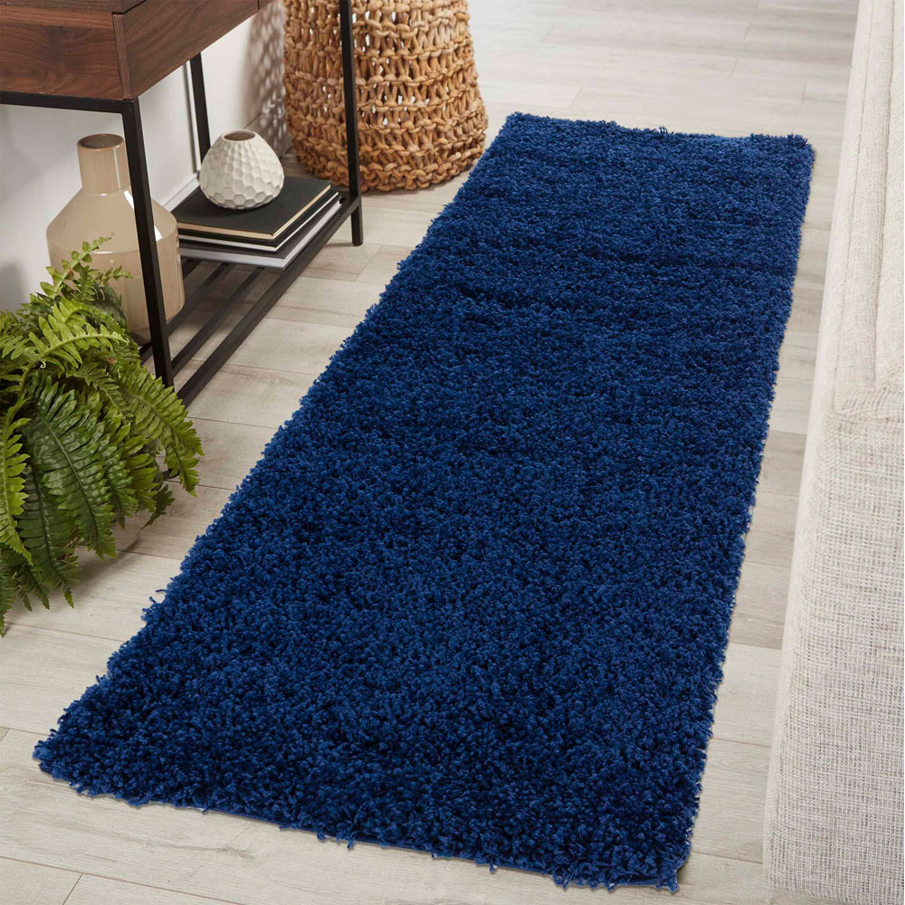 Desire Rugs Oxford Navy Plain Shaggy Runner Rug 60 x 220cm Image 2