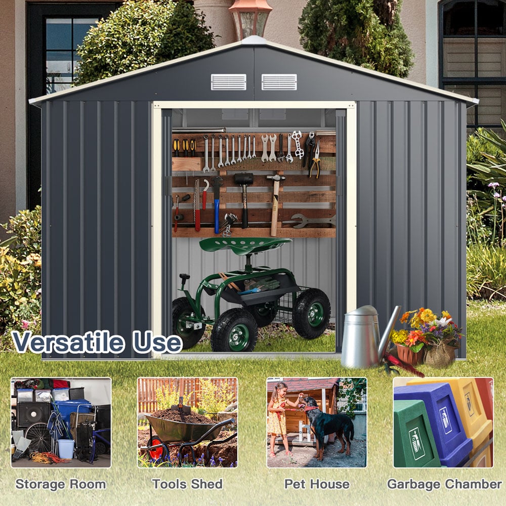 Costway 8.8 x 6ft Outdoor Storage Shed with 4 Vents and Double Sliding Door Image 5