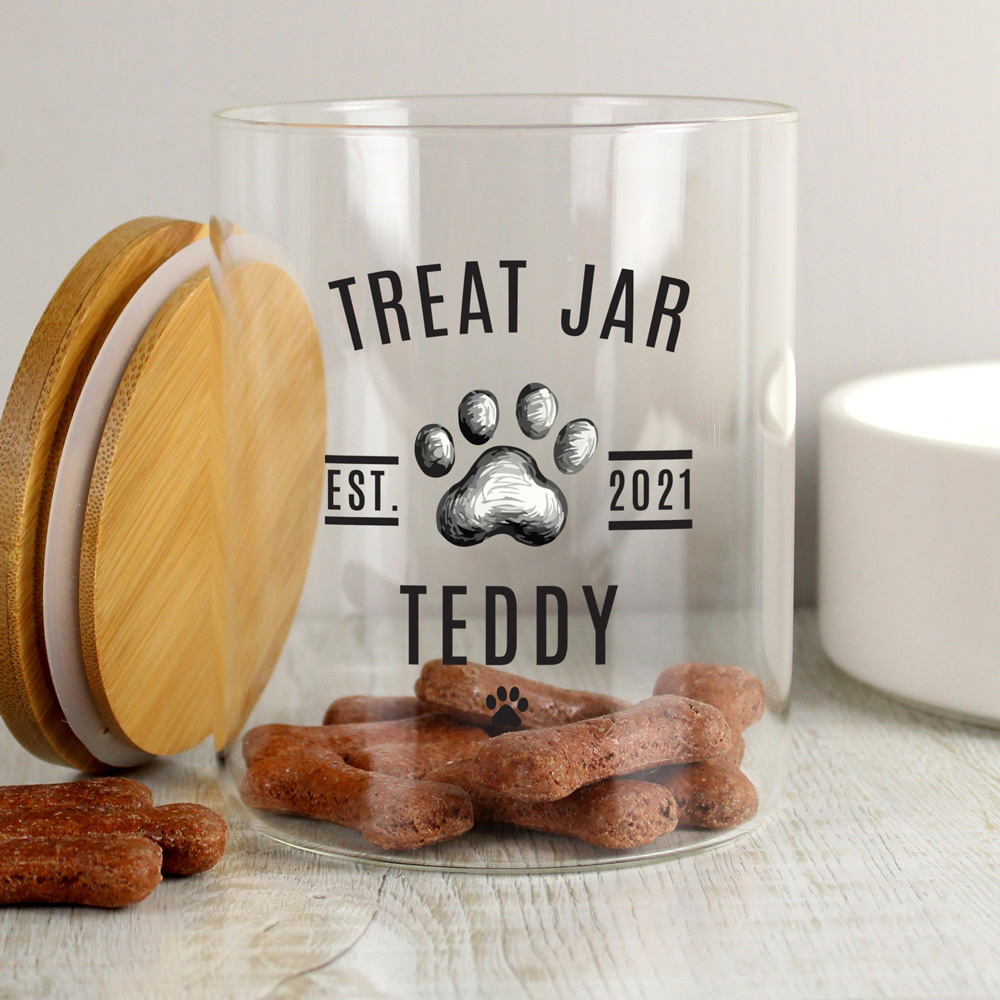 Personalised Memento Personalised Pet Treats Glass Jar with Bamboo Lid Image 4
