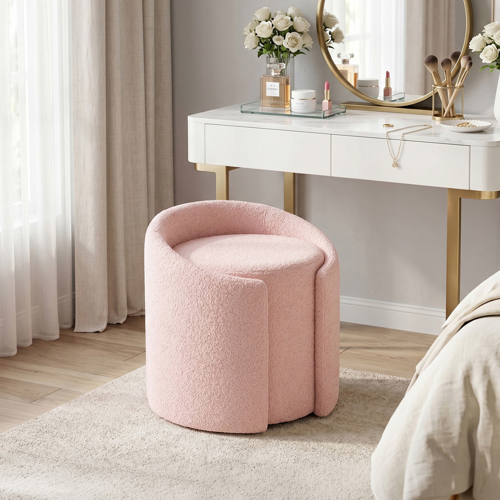 Living and Home Pink Teddy Fleece Round Tub Vanity Stool Image 7