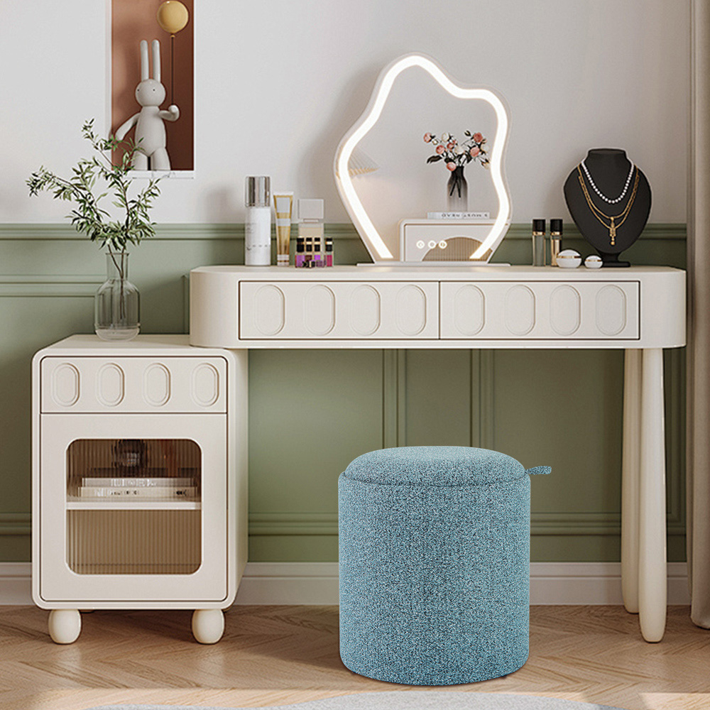Costway Blue Upholstered Storage Round Ottoman with Reversible Tray Set of 2 Image 4