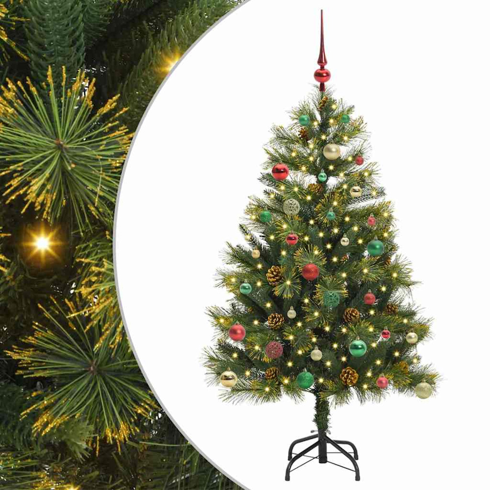 vidaXL Pre-Lit Multicolour Baubles and Pinecones Green Artificial Christmas Tree 5ft Image 2