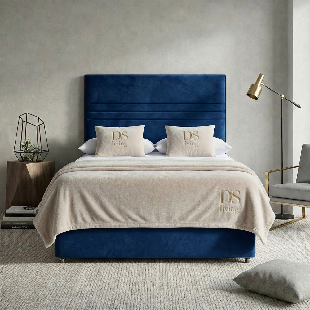 DS Living Harrington Single Dark Blue Plush Divan Bed Image 4