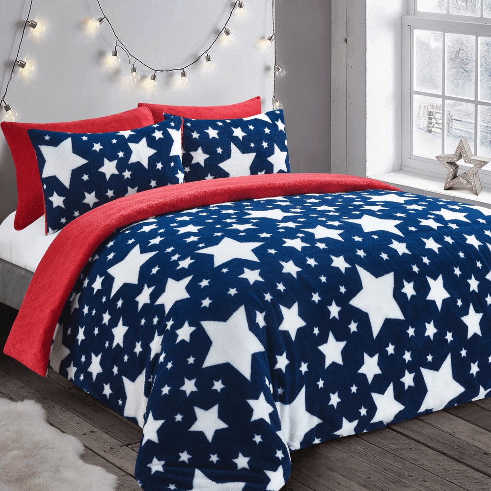 Velosso Double Navy Galaxy Teddy Fleece Duvet Set Image 1