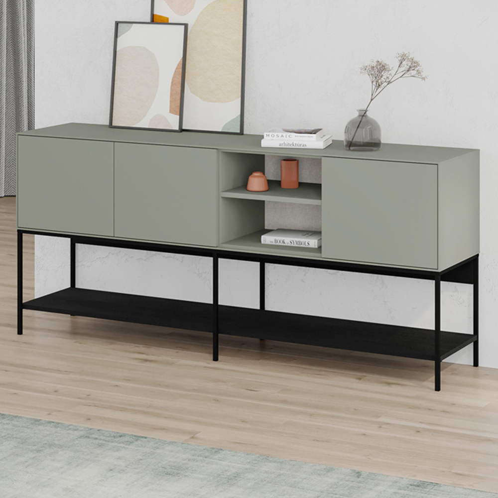 Decortie Amira 3 Door 3 Shelf Ash Green Console Table Image 1