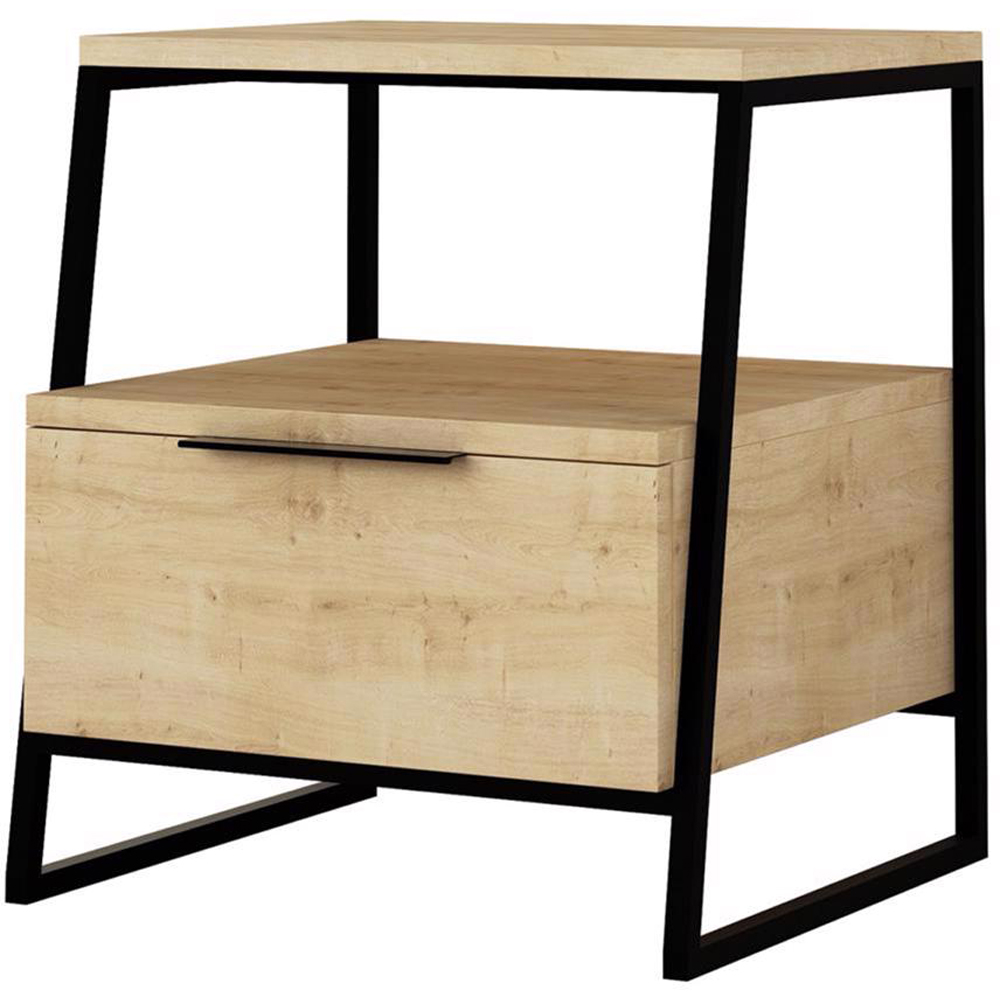 FWStyle Pal Single Drawer Single Shelf Oak Bedside Table Image 2