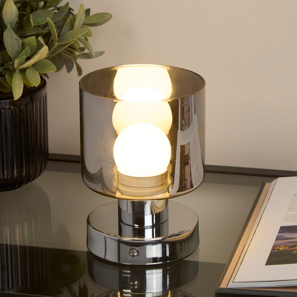 Lighting Collection Smoke Glass Rechargeable LED Table Lamp Image 2