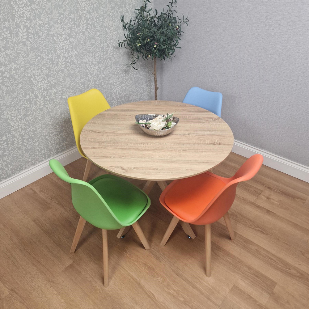 Kosy Koala 4 Seater Wood Effect Faux Leather Round Dining Set Multicolour Image 5