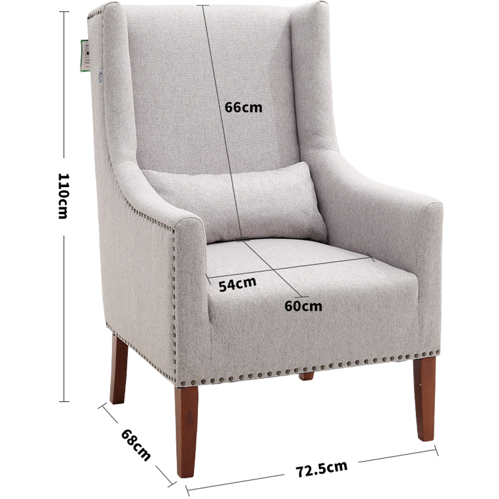 Living and Home Burlap Studded Grey High Back Armchair with Cushion Image 8