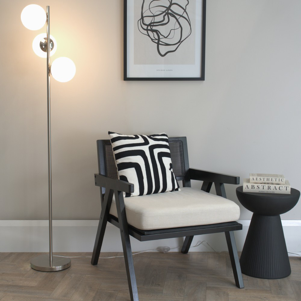 ValueLights Jas 3 Way Frosted White Glass Globe Shade Silver Chrome LED Floor Lamp Image 2