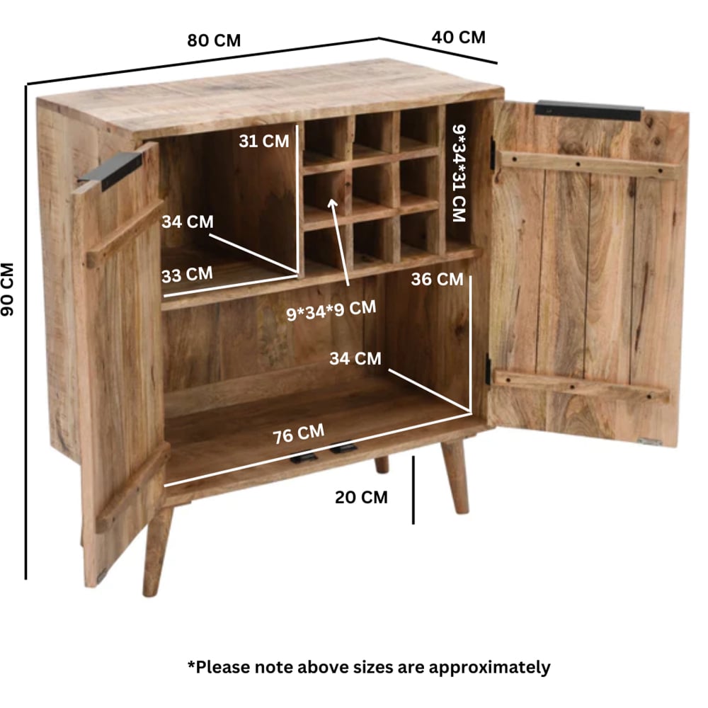 Brooklyn Surrey 2 Door Solid Wood Drinks Cabinet Sideboard Image 8