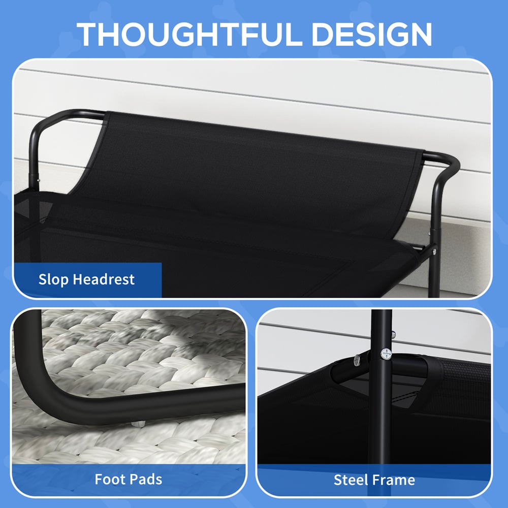 PawHut Black Raised Pet Bed with Headrest Image 7