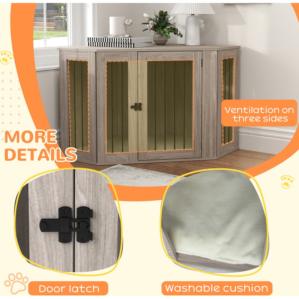 PawHut Large Walnut Brown Dog Crate with Cushion Door Image 6