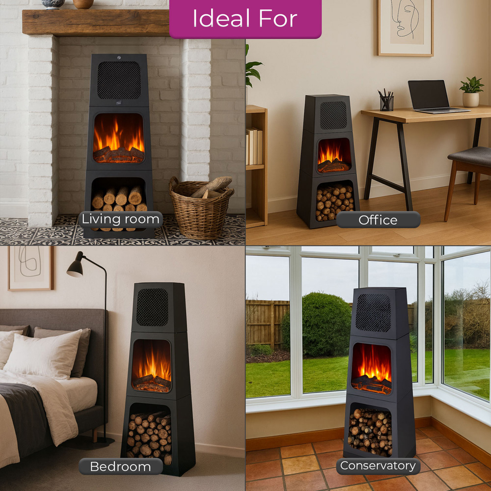 Neo Black Tall Free Standing Modern Triangle Pyramid Electric Fireplace 120cm Image 6