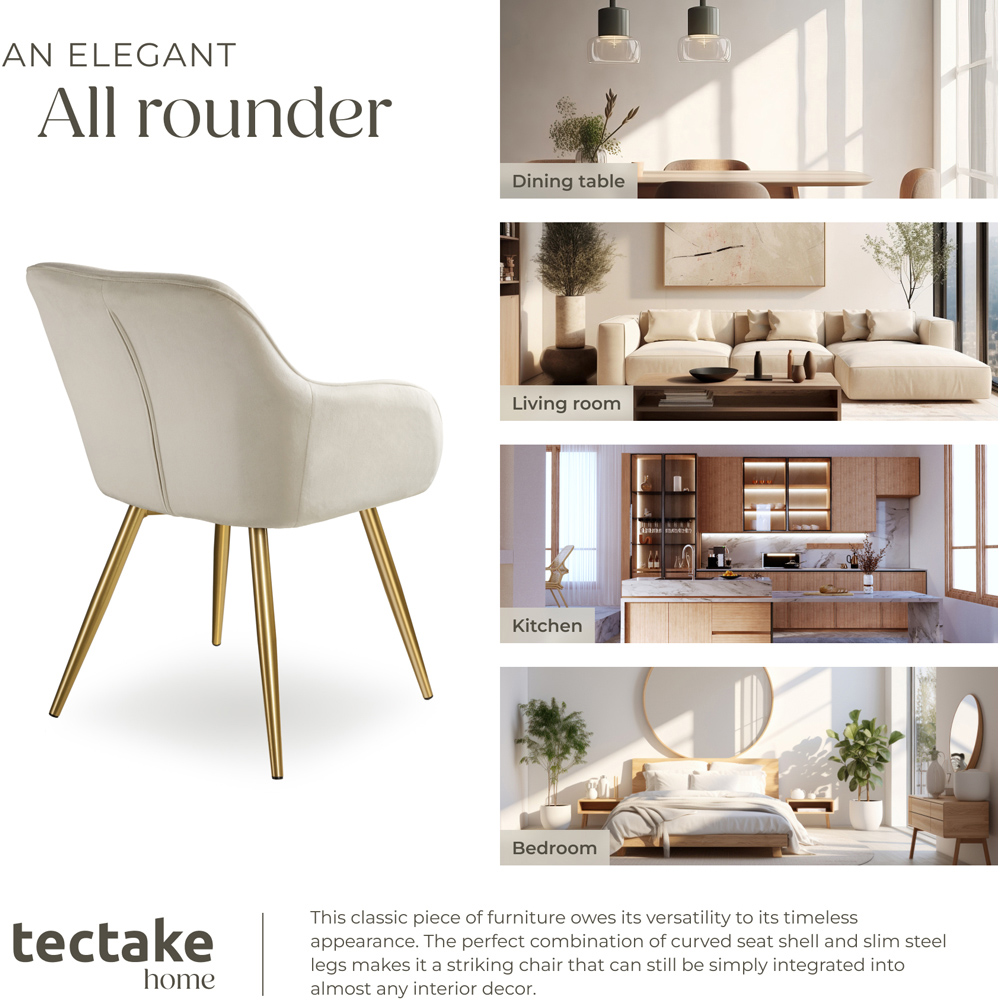 tectake Marilyn Set of 4 Cream and Gold Velvet Look Padded Accent Chairs Image 7