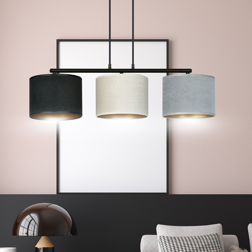 Emibig Hilde 3 Light Black Grey and White Shade Black E27 Ceiling Pendant Light Image 2