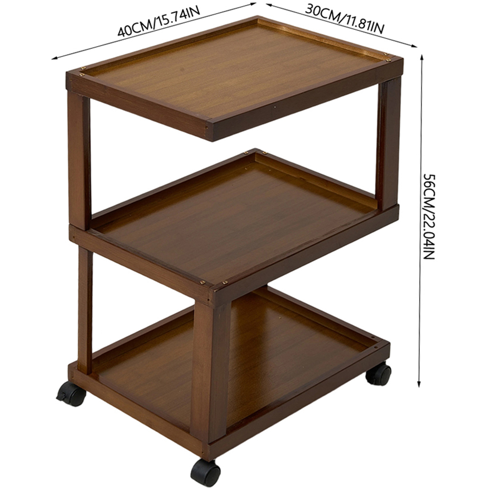 Living and Home 3-Tier Brown Bamboo Raised Edges Side Table with Lockable Castors Image 9