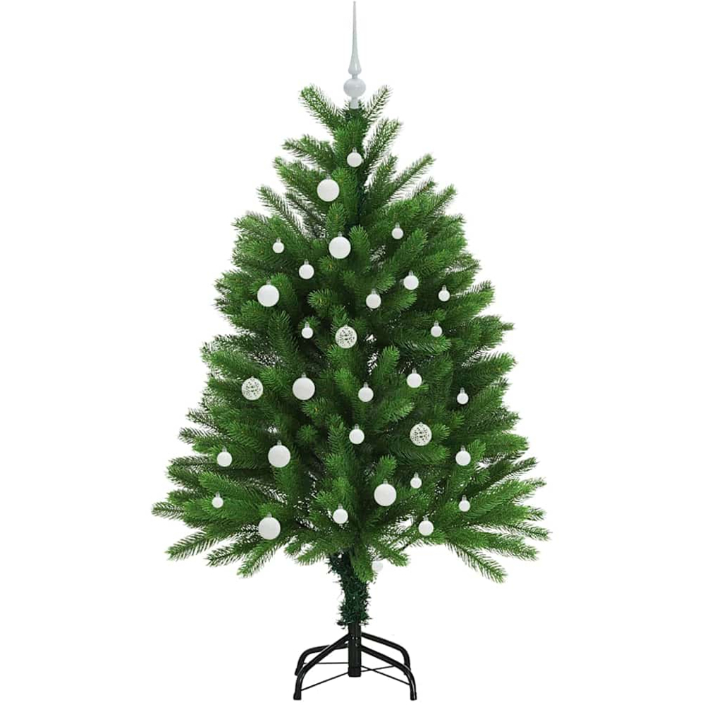 vidaXL Pre-Lit White Baubles Green Artificial Christmas Tree 4ft Image 4