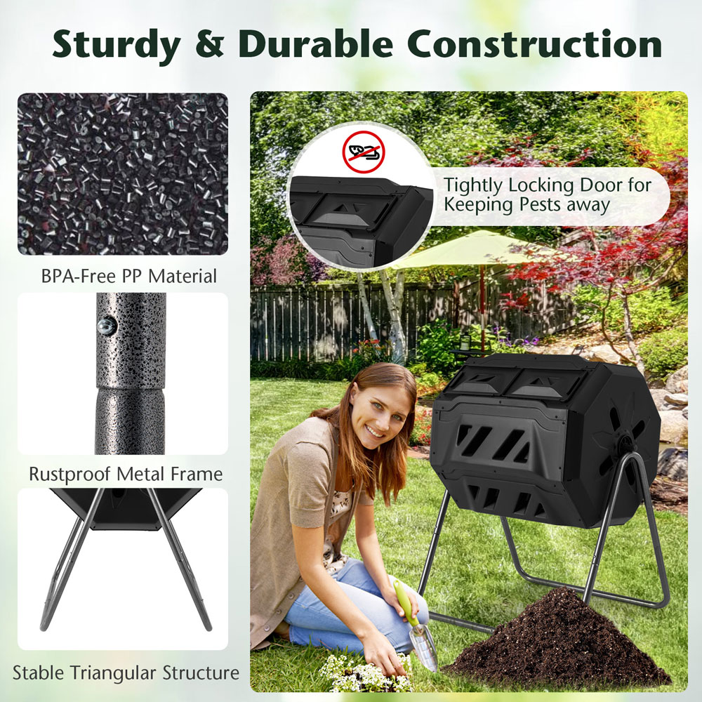 Costway Black Dual Chamber Tumbler Compost Bin 160L Image 7