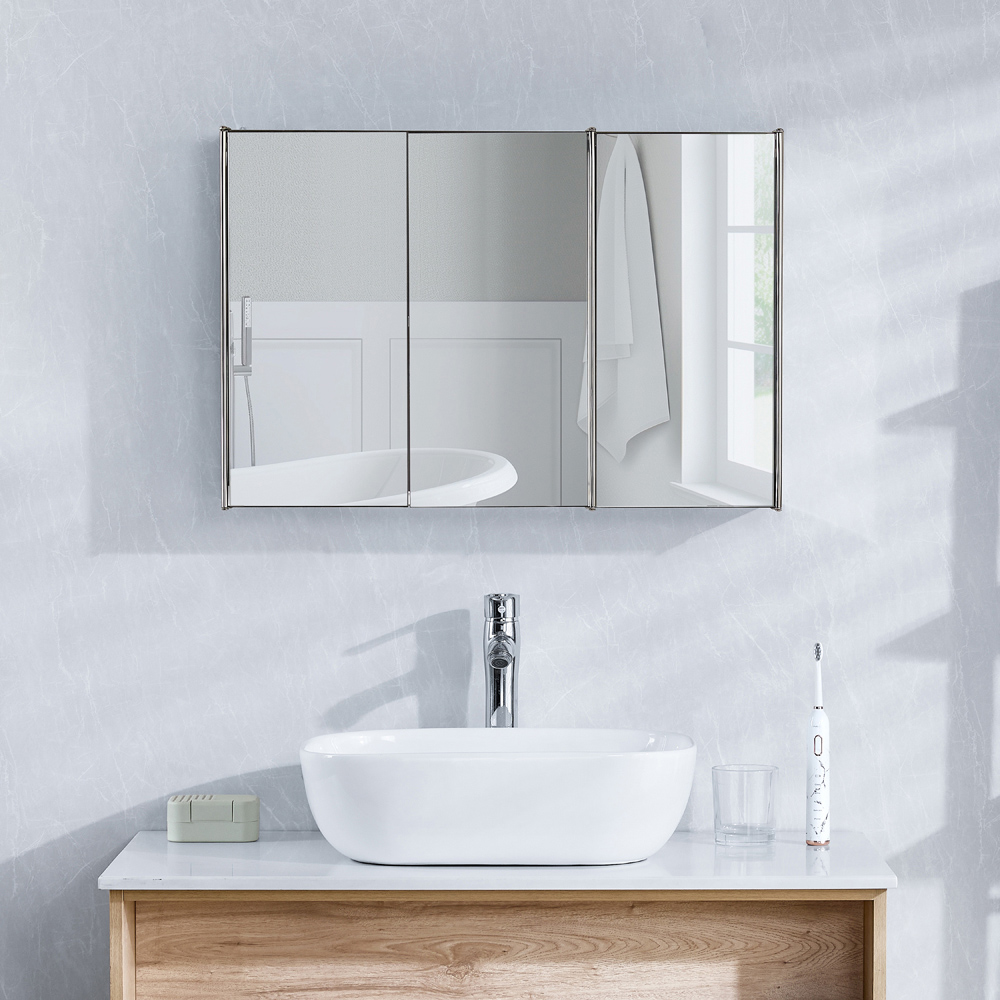 BATH VIDA Tiano Silver 3 Door Mirror Bathroom Cabinet Image 4