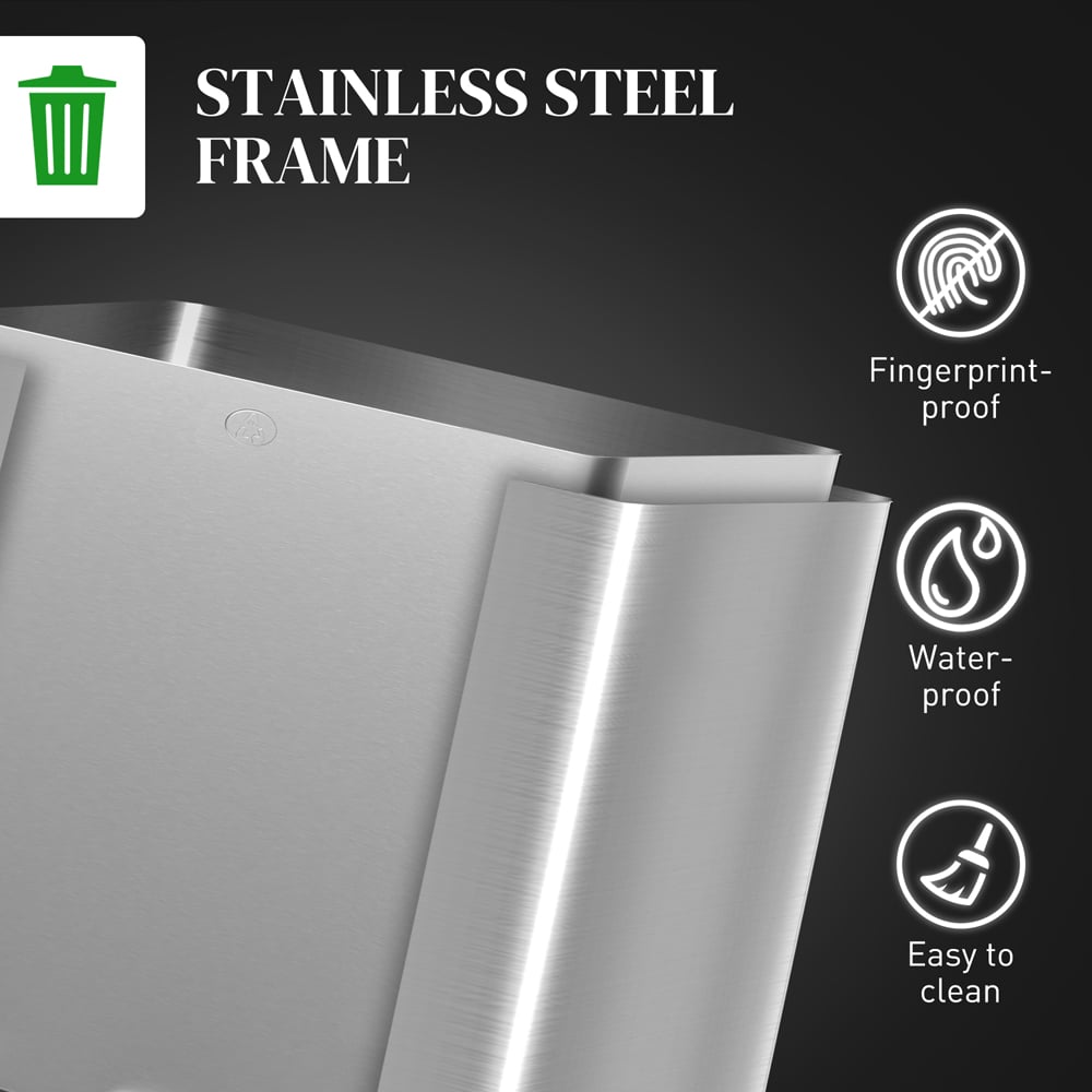 HOMCOM Silver Tone Triple Bin Kitchen Pedal Bin 45L Image 8