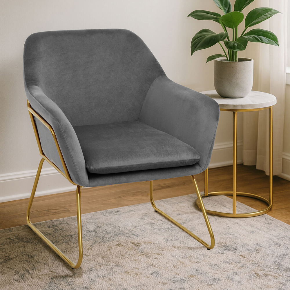 Premier Housewares Xander Grey Velvet Modern Accent Chair Image 5
