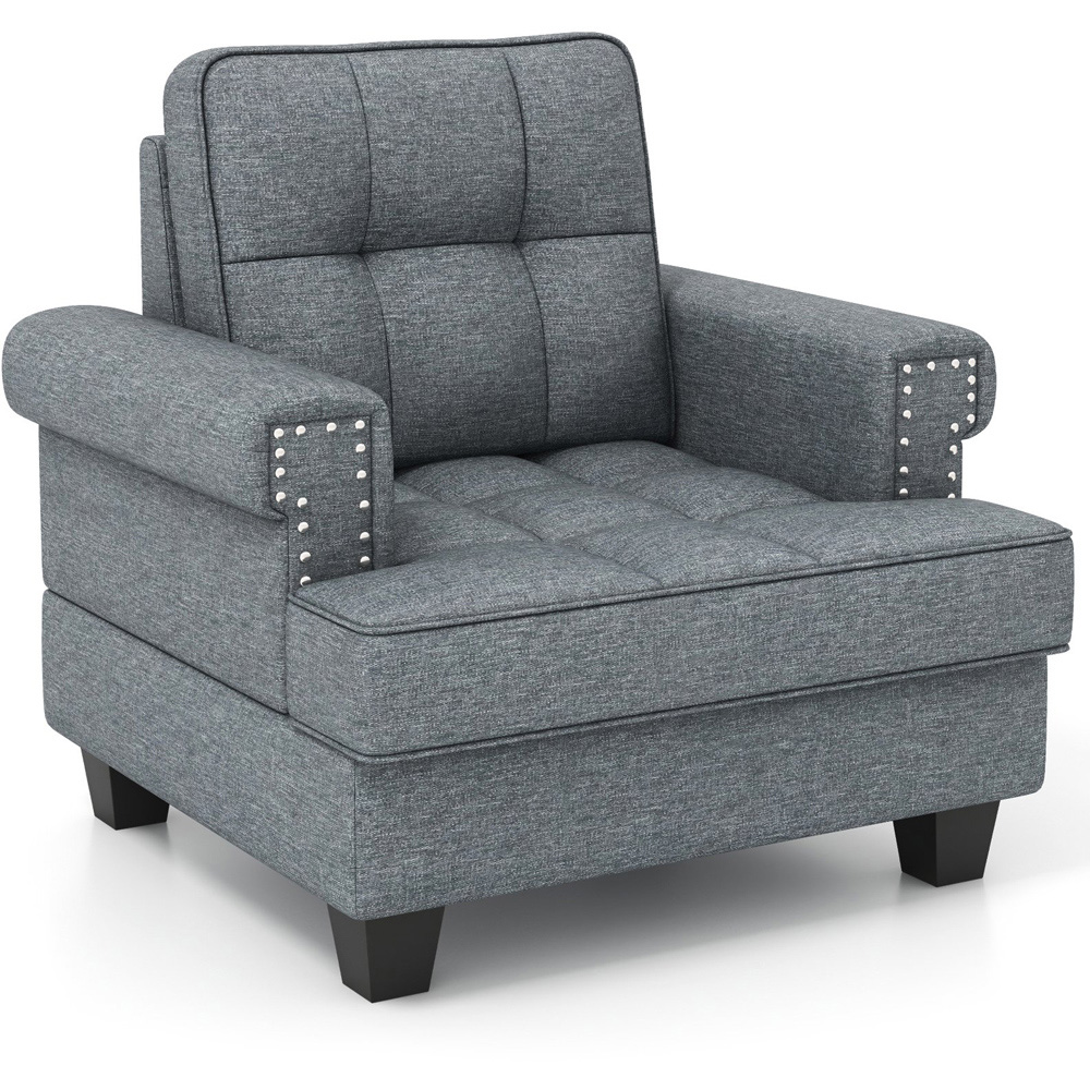 Costway Grey Mid Century Modern Tufted Linen Armchair with Pillow Image 2