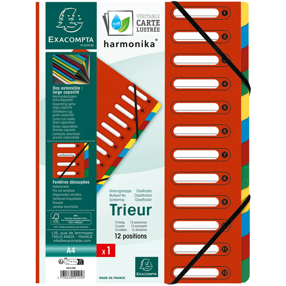 Exacompta Harmonika 12 Sections Red A4 Multi Part File 6 Pack Image 7