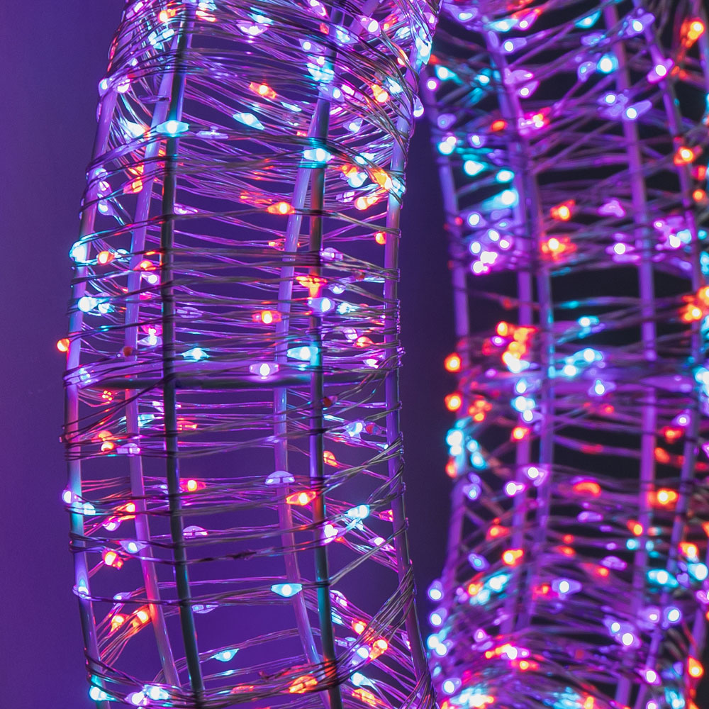 Samuel Alexander 720 Rainbow LED Light-Up Twinkling Silver Wreath with Metal Stand 45cm Image 3