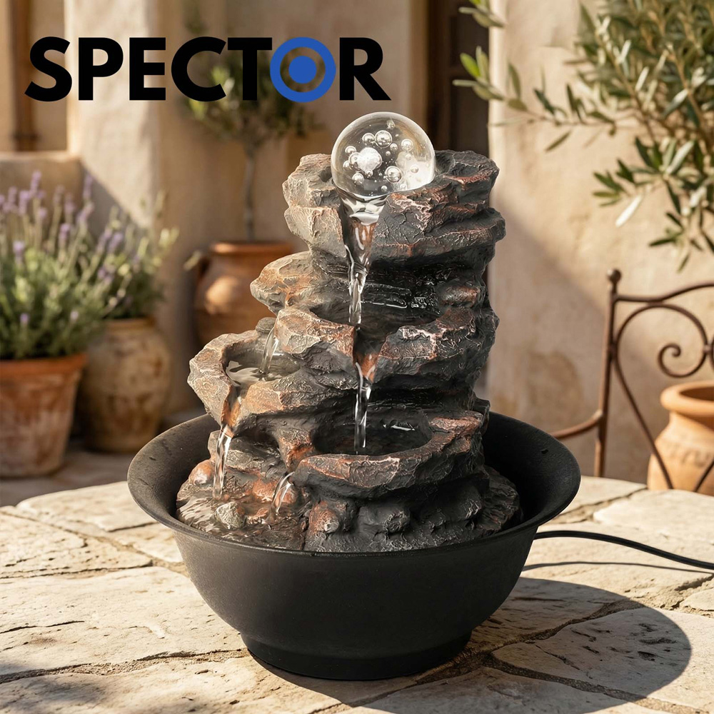 Spector Brown Resin 3 Speed Flow Tabletop Water Fountain with Glass Ball Image 8