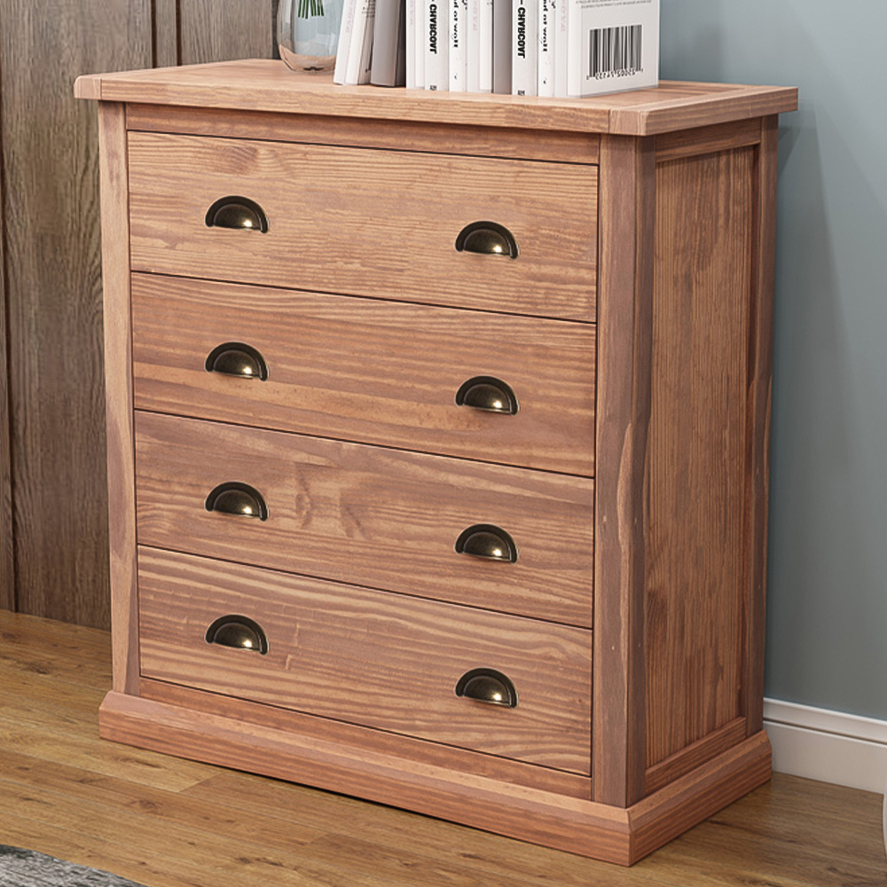 Tirolo 4 Drawer Light Brown Chest of Drawers with Brass Cup Handles Image 1