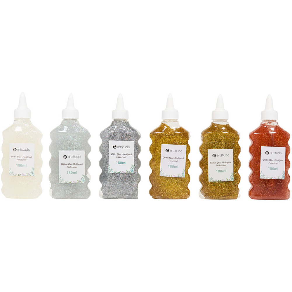 Pack of 6 Multicolour Glitter Glues Iridescents Image 2