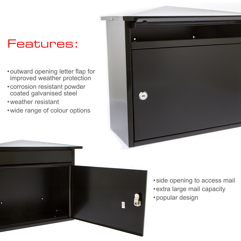 Burg-Wachter Black Mersey Wall Mounted Galvanised Steel Post Box - 39 x 34.7 x 20.6cm Image 4