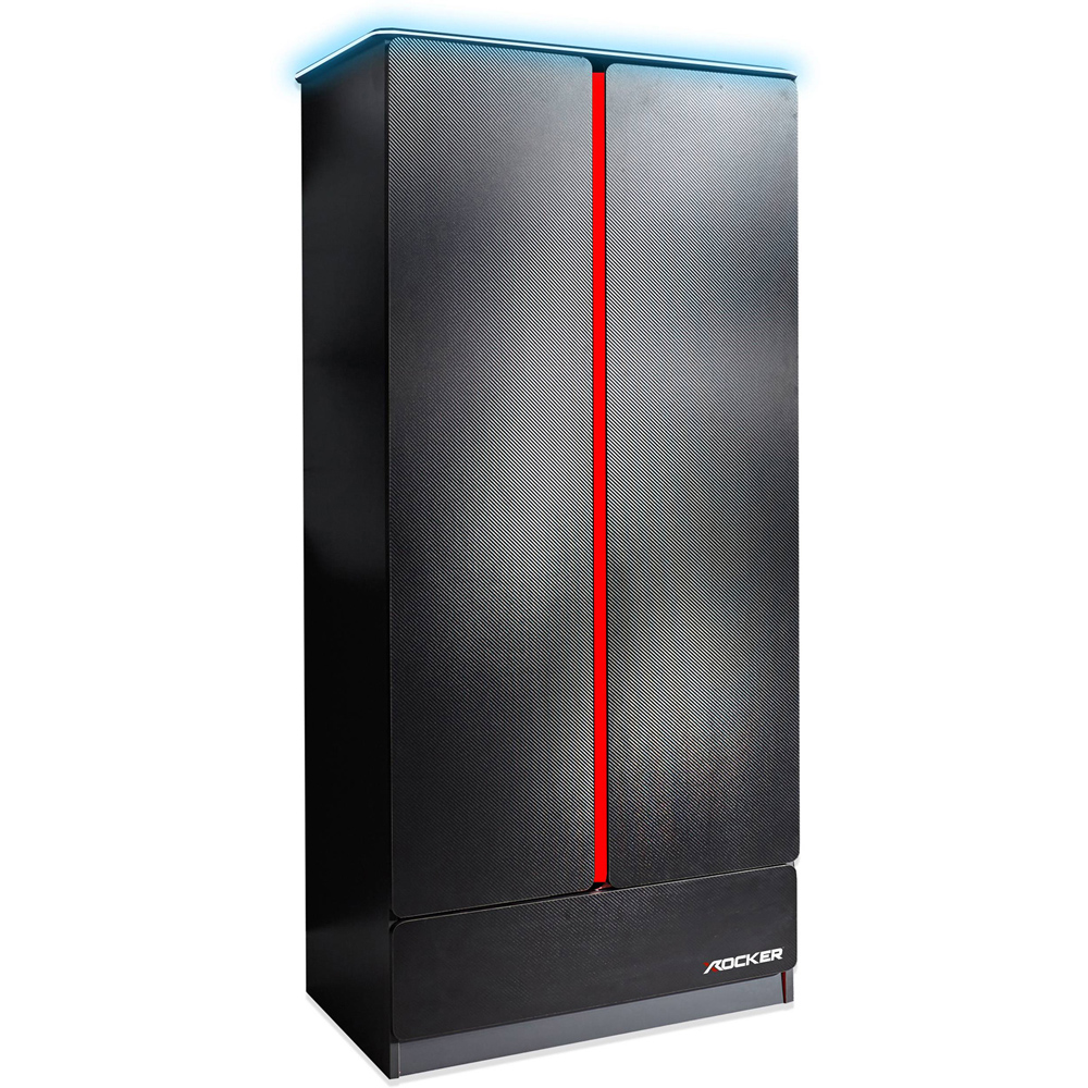 X Rocker Carbon-Tek 2 Door Grey and Red Wardrobe with Neo Fibre LED Lights Image 2