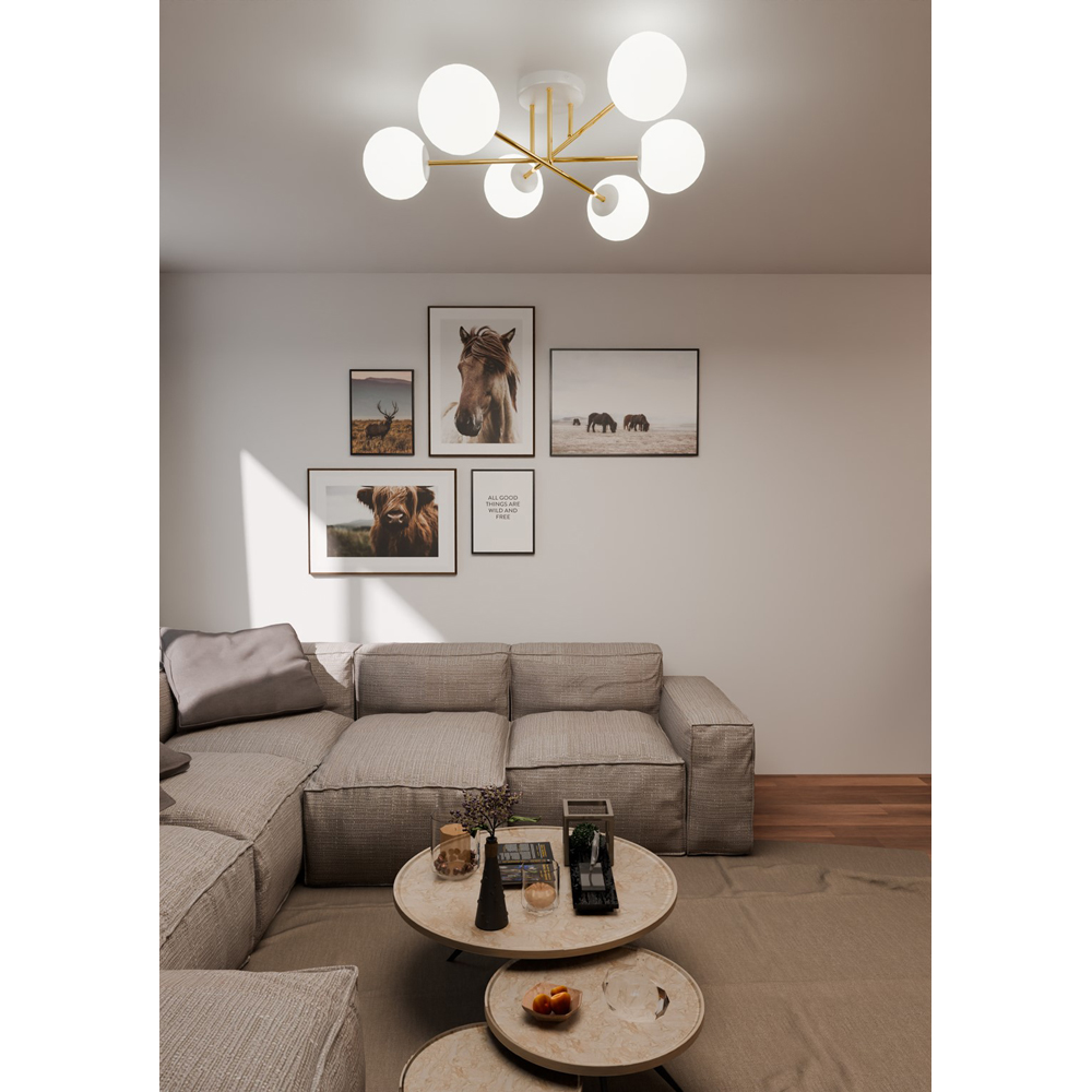 Emibig Magnum 6 Light White Shade White and Gold E14 Ceiling Light Image 4