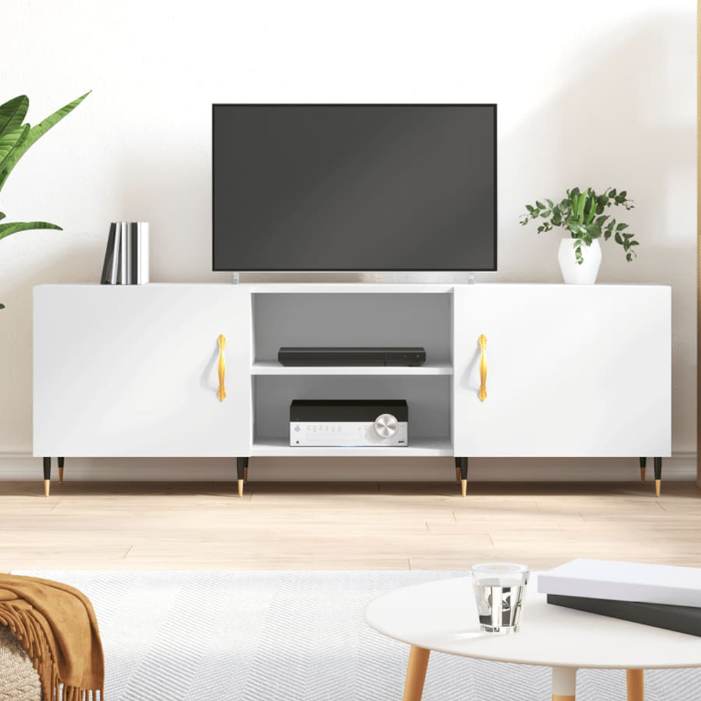 vidaXL 2 Door 2 Shelf White TV Cabinet Image 1