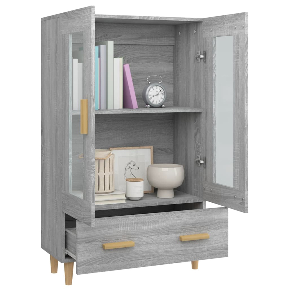 vidaXL 2 Glass Door Single Drawer Grey Sonoma Highboard Image 4