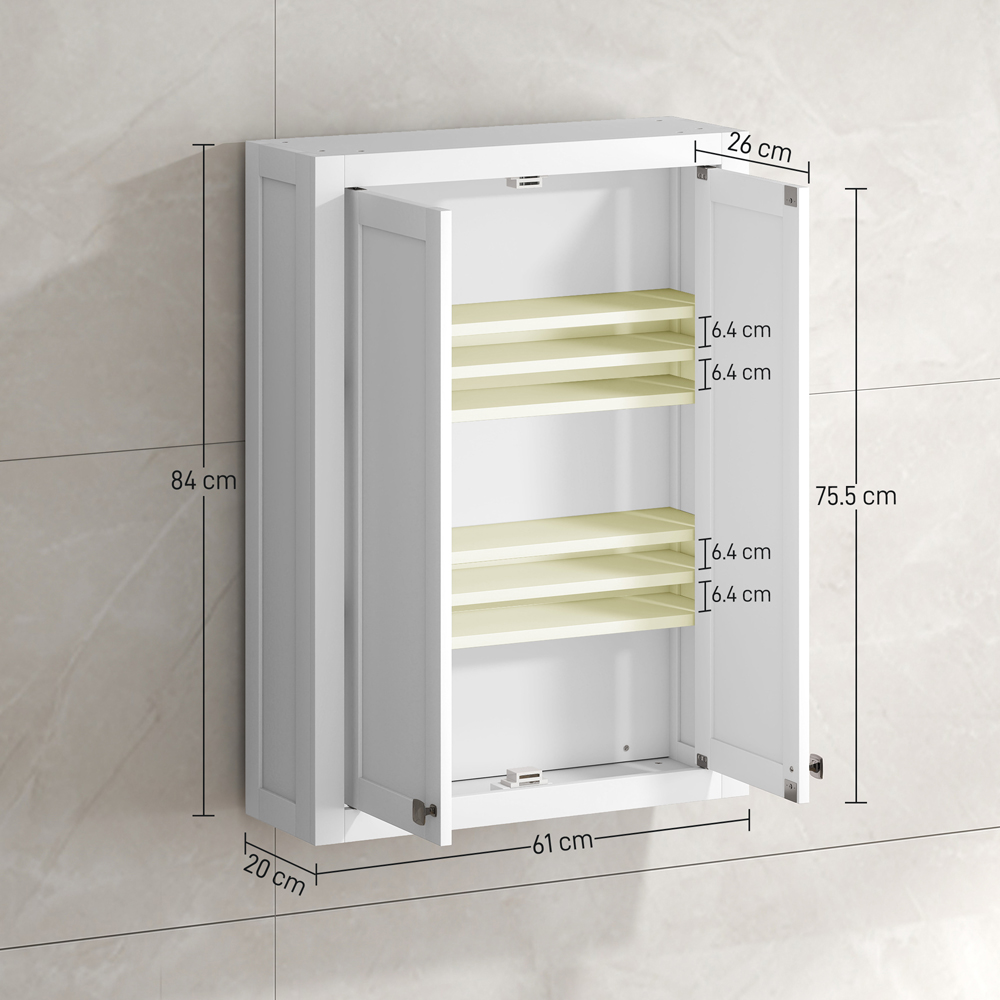 HOMCOM 2 Door White Wall Mounted Bathroom Wall Storage Cabinet Image 9